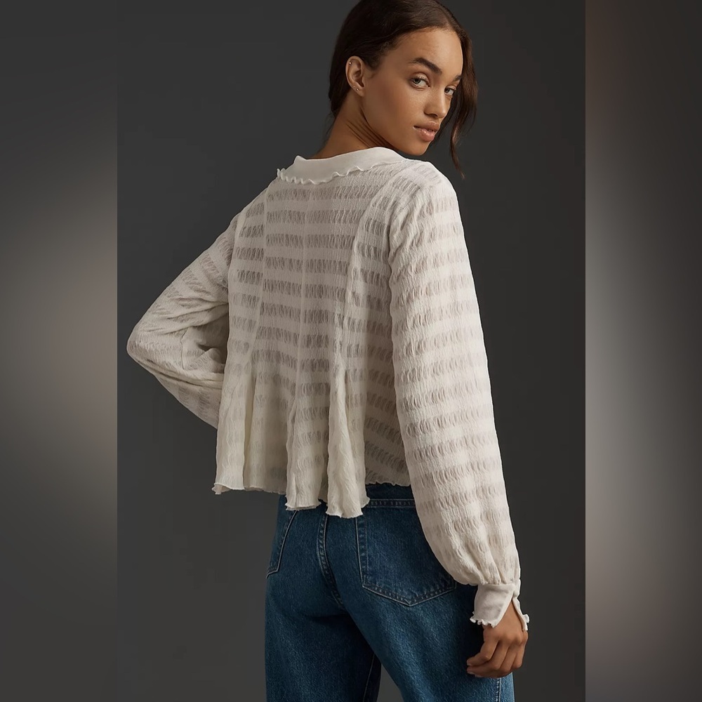 NWOT Anthropologie Long-Sleeve Button-Front Textured Blouse - Picture 2 of 12